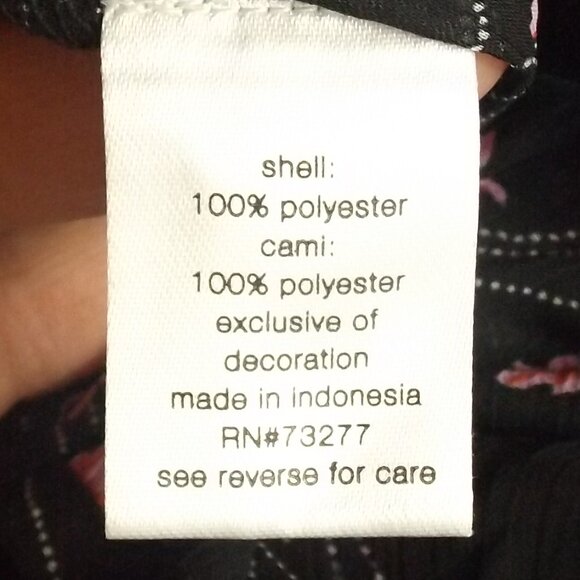 ELIZABETH & JAMES Blouse, L, Sheer Black/Pink Floral, Smocked Neck, Long sleeeve - Picture 10 of 12